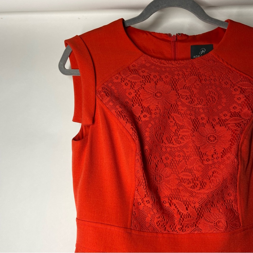 Adrianna Papell Sz 8 Floral Lace Inset Orange Dress Cocktail Party Wedding Guest - Picture 3 of 10